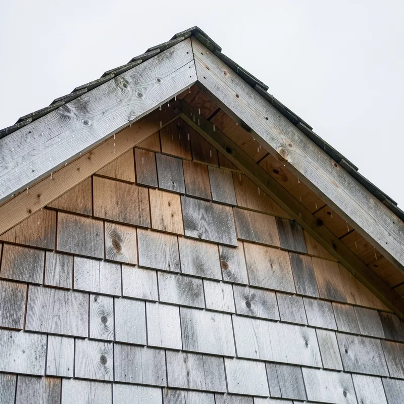 Façade de maison nantaise en bardage bois douglas partiellement grisé sous un ciel couvert