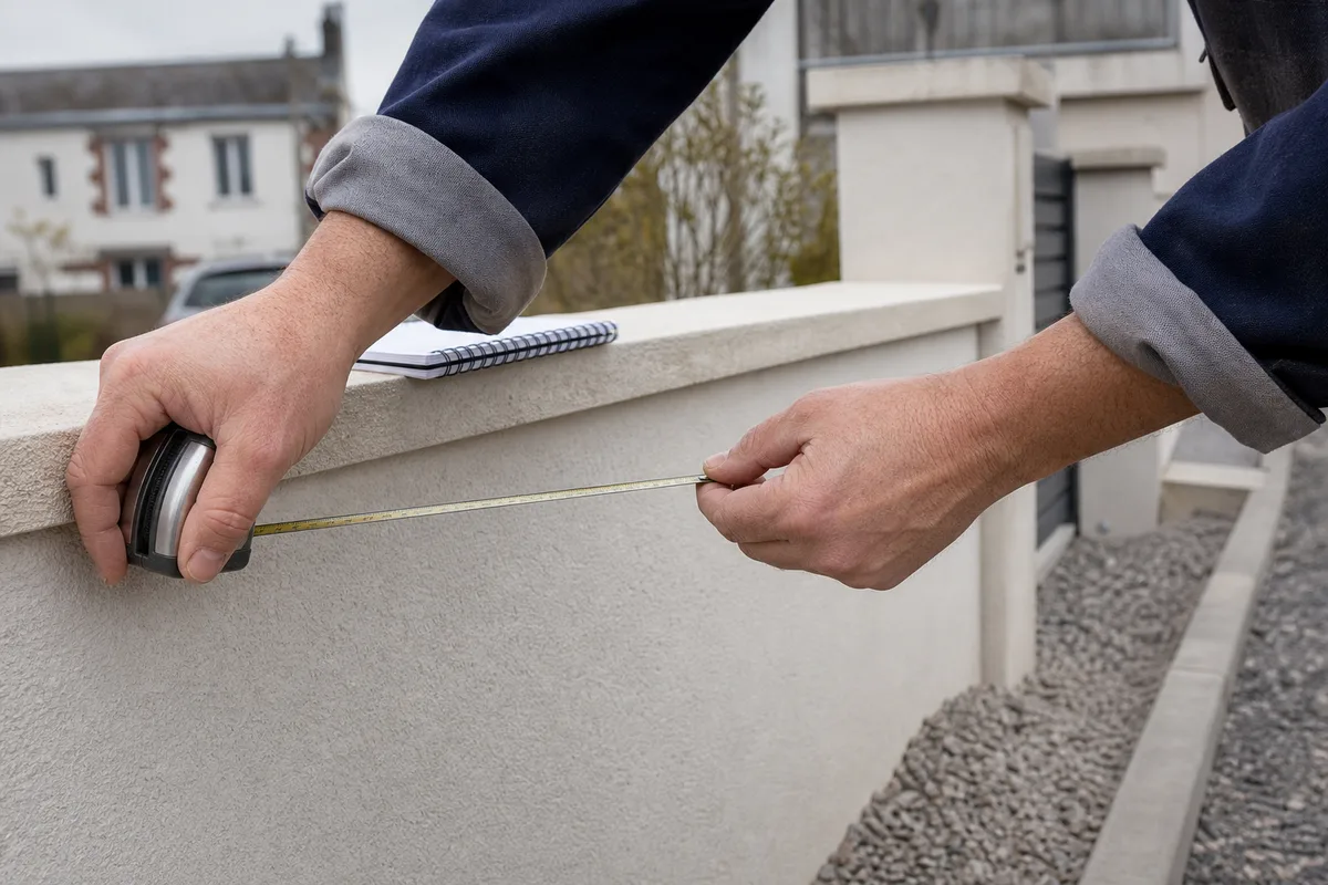 Relevé au mètre ruban du refoulement latéral le long d&rsquo;un mur de clôture