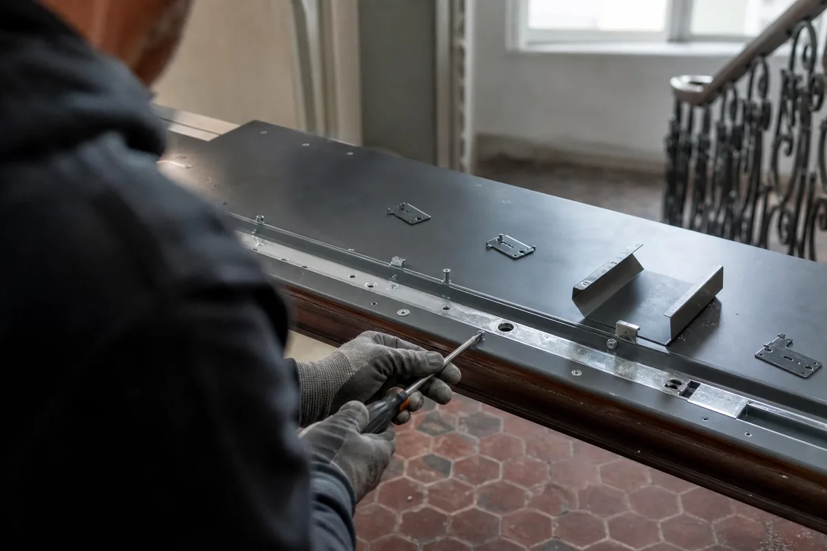 Blindage d&rsquo;une porte palière avec tôle acier et serrure multipoints dans un immeuble ancien nantais