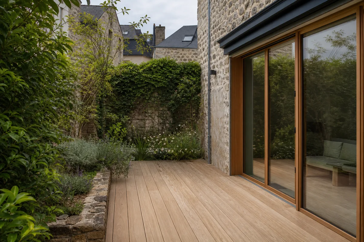 Terrasse bois à Nantes : essences, pose sur plots et prix